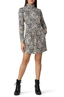 La Vie Rebecca Taylor White Black Dot Print High Neck A-Line Mini Dress Size M